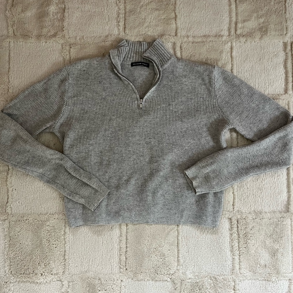 Cropped Grey Wool Quarter-zip, Brandy Melville